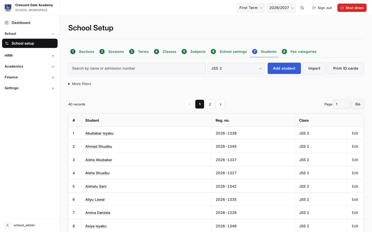 Asyyl SMS student directory